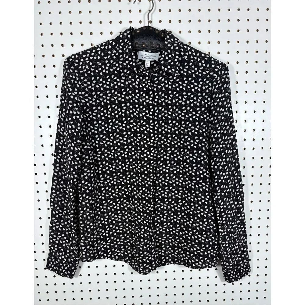 Paris Atelier & Other Stories heart print button down 100% silk blouse size 2